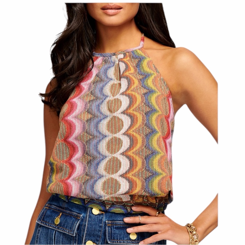 Ramy Brook Multicolor Halter Tank Top in Pink, Yellow, Blue, Brown & Orange